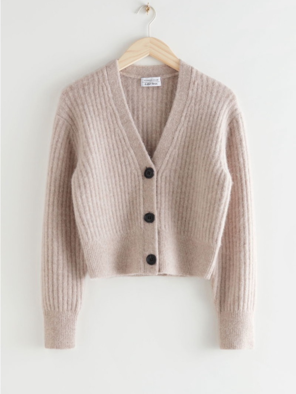 & Other Stories Alpaca Wool Blend Cropped Ribbed Beige Cardigan Size Small - Picture 1 of 7